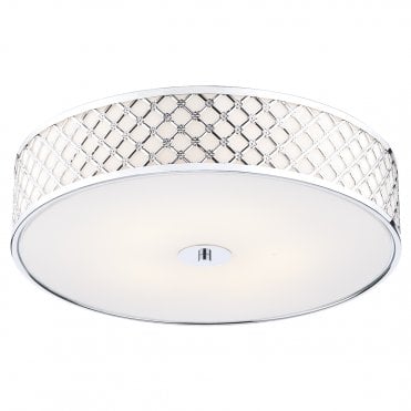 CIVIC 2 Light Modern Flush Ceiling Light In Chrome With Opal Glass Diffuser