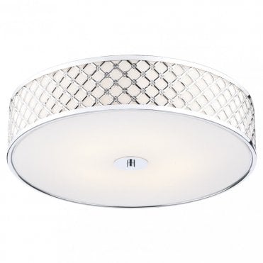 CIVIC 2 Light Modern Flush Ceiling Light In Chrome With Opal Glass Diffuser