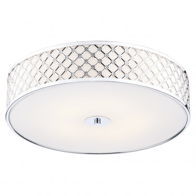 CIVIC 5 Light Large Flush Modern Ceiling Light With Chrome Frame & Glass Diffuser