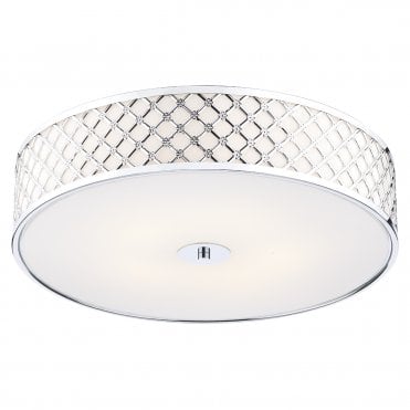CIVIC 5 Light Large Flush Modern Ceiling Light With Chrome Frame & Glass Diffuser