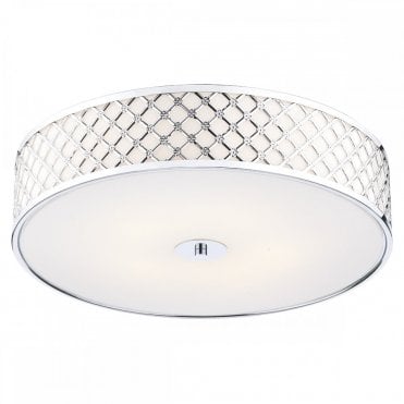 CIVIC 5 Light Large Flush Modern Ceiling Light With Chrome Frame & Glass Diffuser