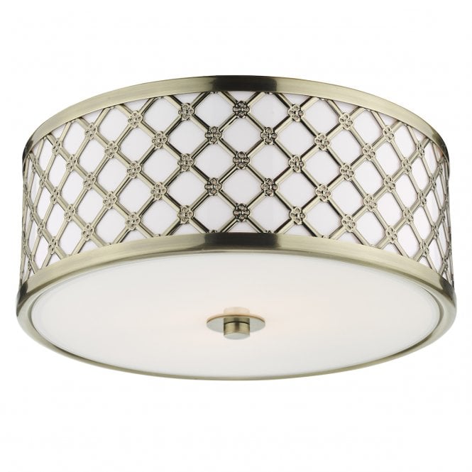 Civic Antique Brass and Frosted Glass Flush Ceiling Light