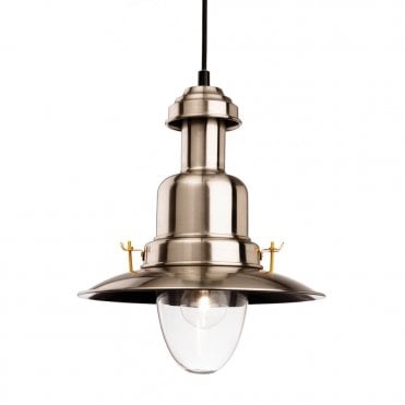 CLASSIC Fisherman Pendant, Brushed Steel with Clear Glass
