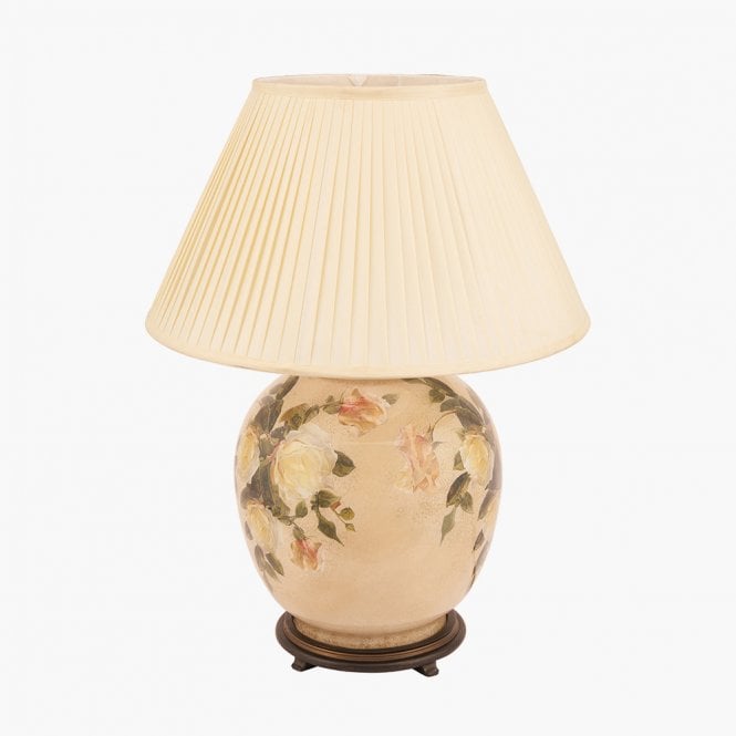 CLASSIC Rose Large Round Table Lamp with Silk Knife Pleat Balloon Lined Almond Shade 50cm