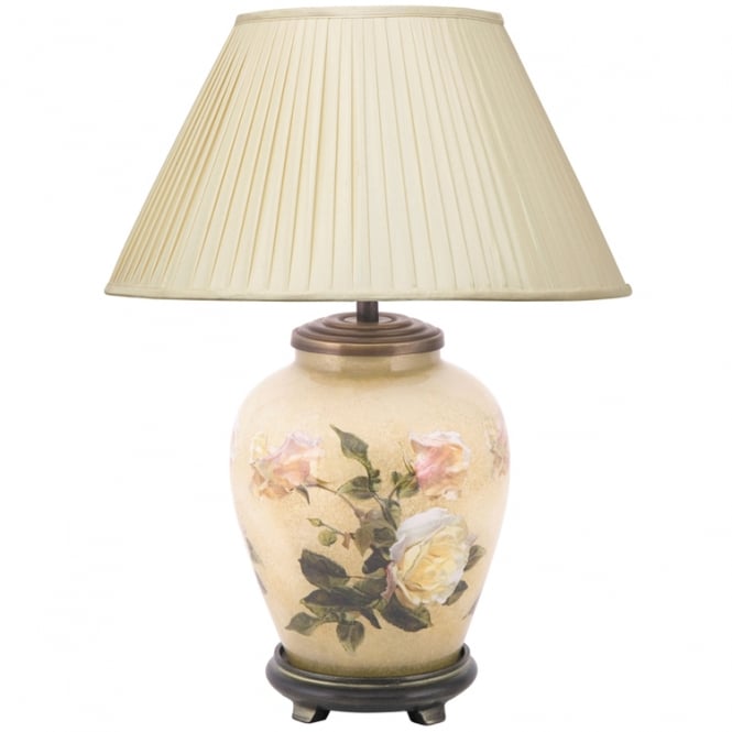 CLASSIC Rose Small Table Lamp with Silk Knife Pleat Balloon Lined Almond Shade 30cm