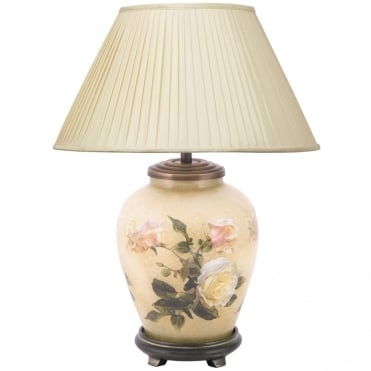 CLASSIC Rose Small Table Lamp with Silk Knife Pleat Balloon Lined Almond Shade 30cm