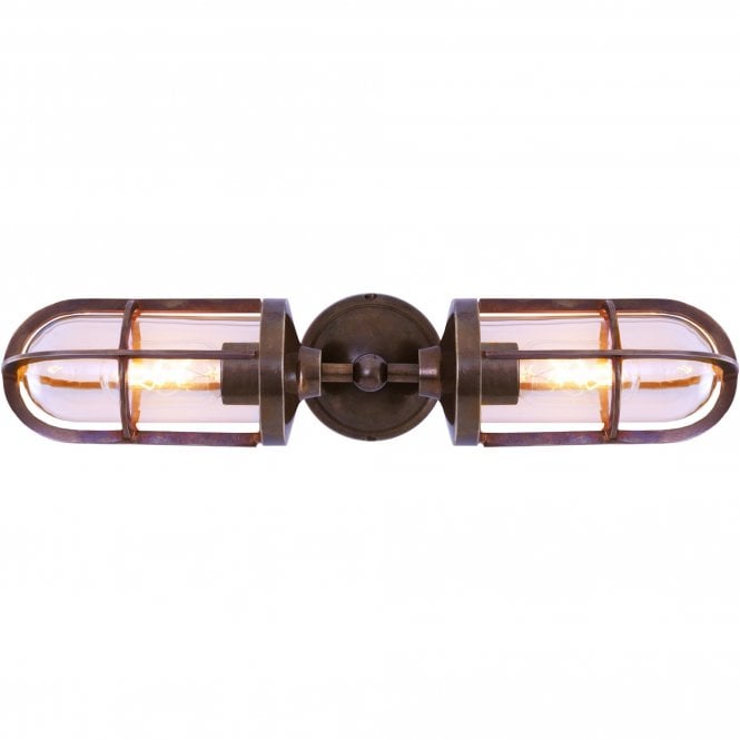CLAYTON - Exterior Double Well Glass Wall Light In Antique Brass