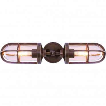 CLAYTON - Exterior Double Well Glass Wall Light In Antique Brass