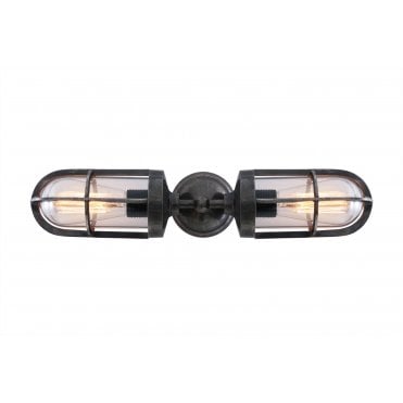 Exterior Double Well Glass Wall Light In Antique Silver