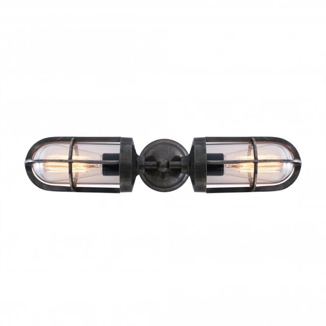 CLAYTON - Exterior Double Well Glass Wall Light In Antique Silver