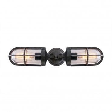 CLAYTON - Exterior Double Well Glass Wall Light In Antique Silver