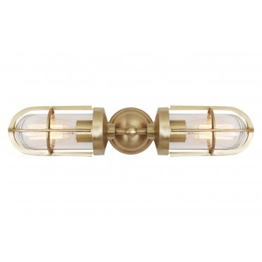 Exterior Double Well Glass Wall Light In Polished Brass