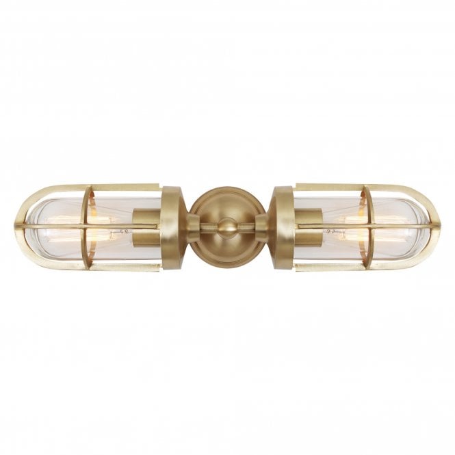 CLAYTON - Exterior Double Well Glass Wall Light In Polished Brass