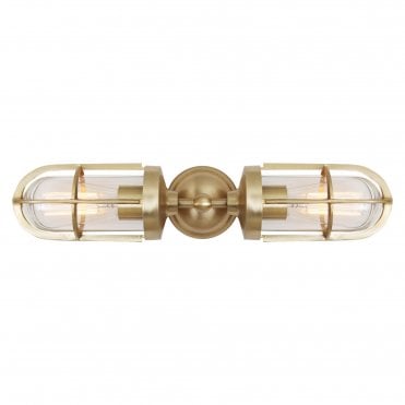 CLAYTON - Exterior Double Well Glass Wall Light In Polished Brass