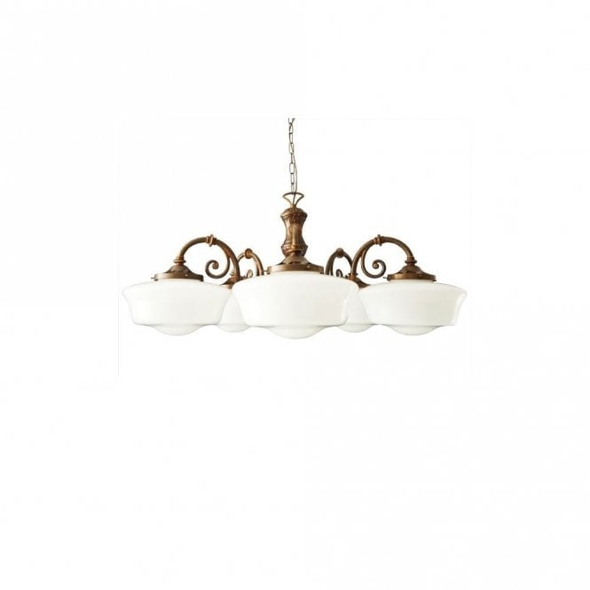 CLONES - 5 Arm 1920'S Schoolhouse Light In Antique Brass