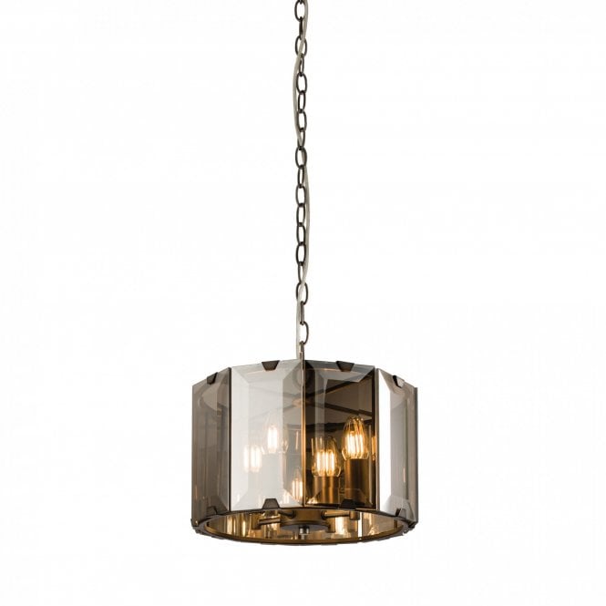 CLOONEY 4 Light Ceiling Pendant Dark Slate Grey Gloss Paint & Smoke Cut Glass