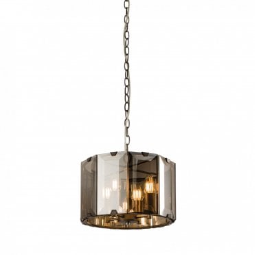 CLOONEY 4 Light Ceiling Pendant Dark Slate Grey Gloss Paint & Smoke Cut Glass