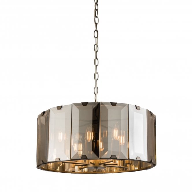 CLOONEY 8 Light Ceiling Pendant Dark Slate Grey Gloss Paint & Smoke Cut Glass
