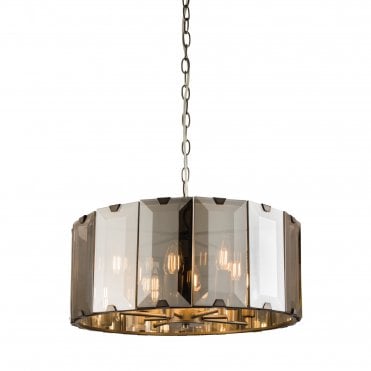 CLOONEY 8 Light Ceiling Pendant Dark Slate Grey Gloss Paint & Smoke Cut Glass