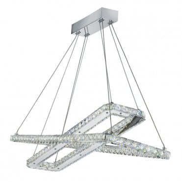 CLOVER - LED 2 X LED Rectangle Frame Ceiling Chrome Clear Crystals