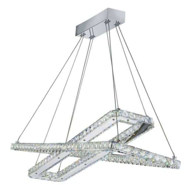 CLOVER - LED 2 X LED Rectangle Frame Ceiling Chrome Clear Crystals