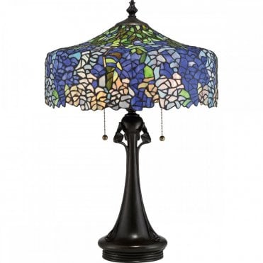 COBA 3 Light Table Lamp Tiffany Art Glass Shade in Vintage Bronze