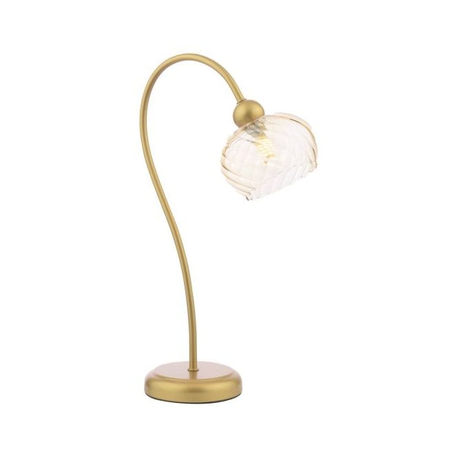 Cognac Table Lamp - Satin Gold & Champagne Ribbed Glass