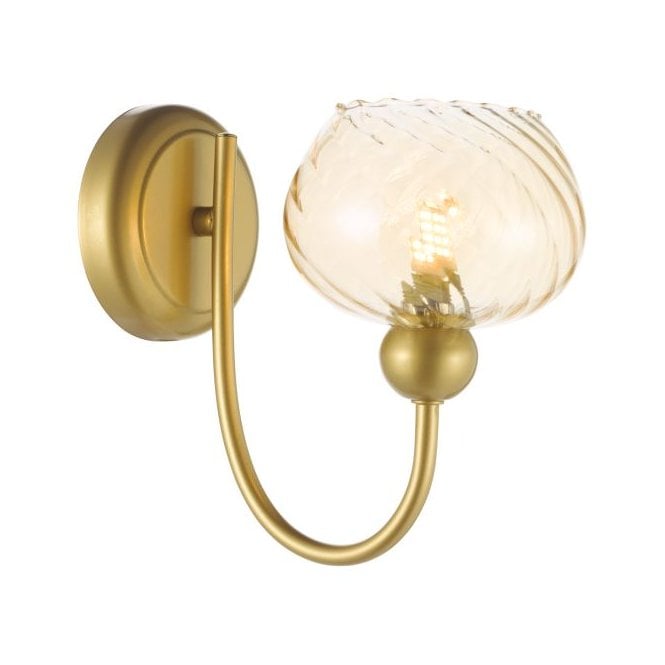 Cognac Wall Light - Satin Gold with Champagne Ribbed Glass Shade