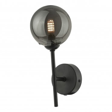 COHEN 1 Light Wall Light Matt Black With Smoked Glass