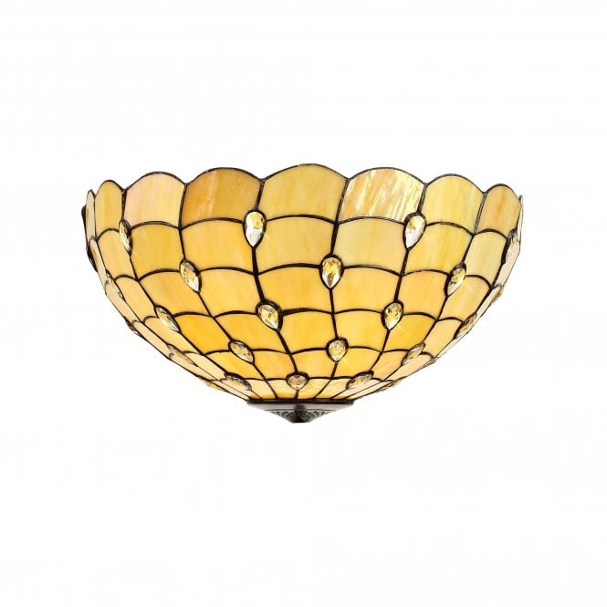 COLLETTE Handcrafted Tiffany Ceiling Shade Uplighter Beige with Black