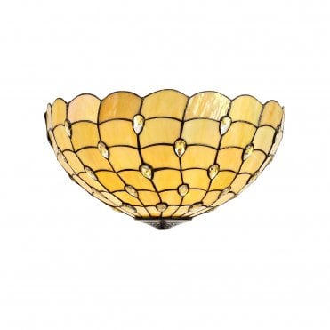COLLETTE Handcrafted Tiffany Ceiling Shade Uplighter Beige with Black