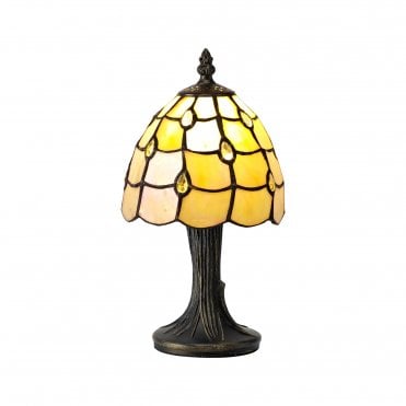 COLLETTE Handcrafted Tiffany table lamp in beige, with clear and gold gems
