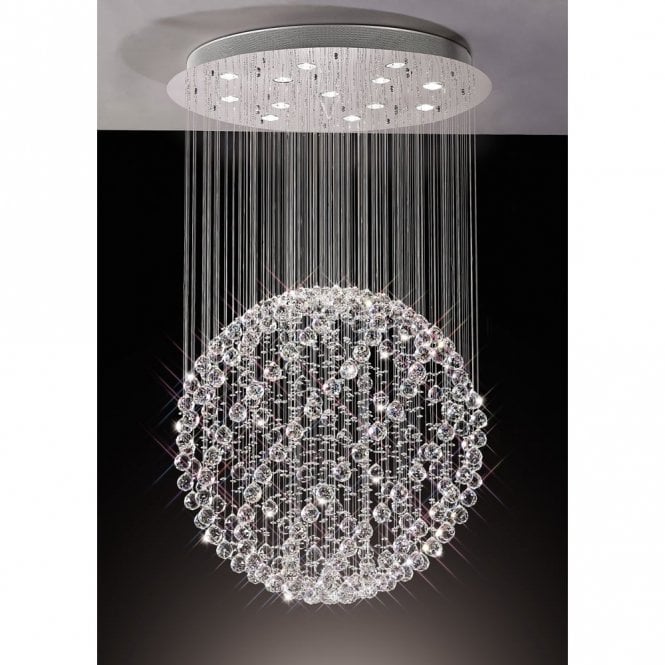 COLORADO Suspended Crystal Sphere Large Ceiling Pendant Chrome
