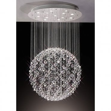 COLORADO Suspended Crystal Sphere Large Ceiling Pendant Chrome
