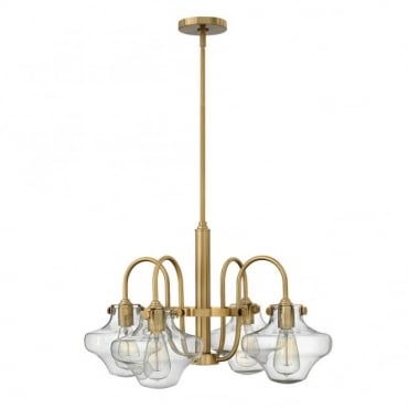 CONGRESS - Clear Glass Chandelier in Antique Brass 4 Light