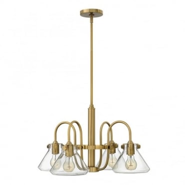 CONGRESS - Tapered Clear Glass 4 Light Chandelier in Antique Brass, Clear