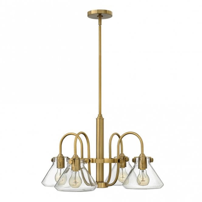CONGRESS - Tapered Clear Glass 4 Light Chandelier in Antique Brass, Clear