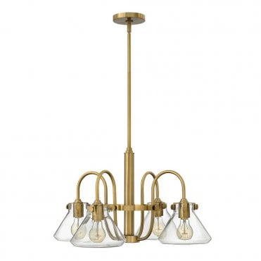 CONGRESS - Tapered Clear Glass 4 Light Chandelier in Antique Brass, Clear