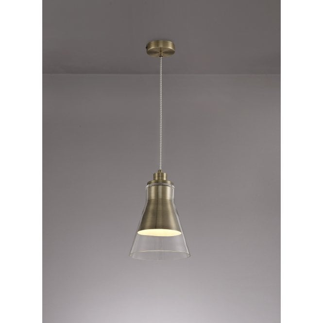 CONOID Ceiling Pendant Light Antique Brass/Clear Glass Cone Shaped