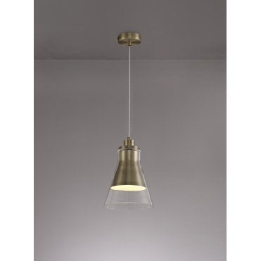CONOID Ceiling Pendant Light Antique Brass/Clear Glass Cone Shaped