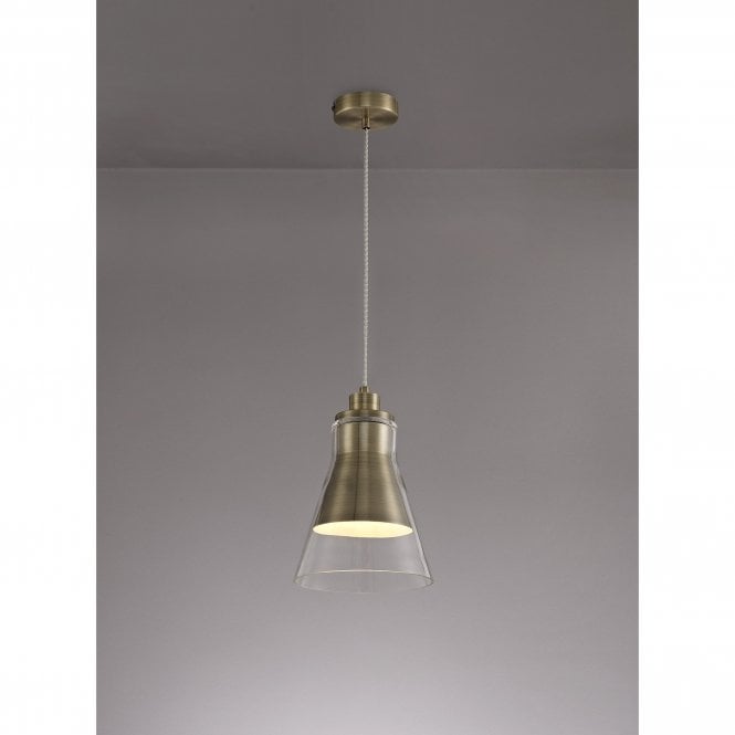 CONOID Ceiling Pendant Light Antique Brass/Clear Glass Cone Shaped