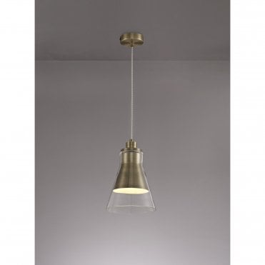 CONOID Ceiling Pendant Light Antique Brass/Clear Glass Cone Shaped