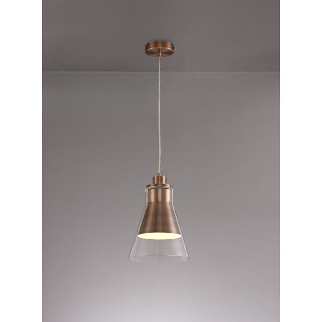 CONOID Ceiling Pendant Light Antique Copper/Clear Glass Cone Shaped