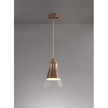 CONOID Ceiling Pendant Light Antique Copper/Clear Glass Cone Shaped
