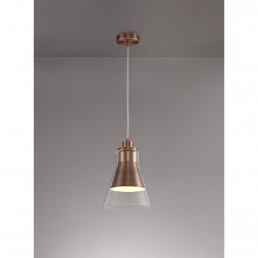 CONOID Ceiling Pendant Light Antique Copper/Clear Glass Cone Shaped
