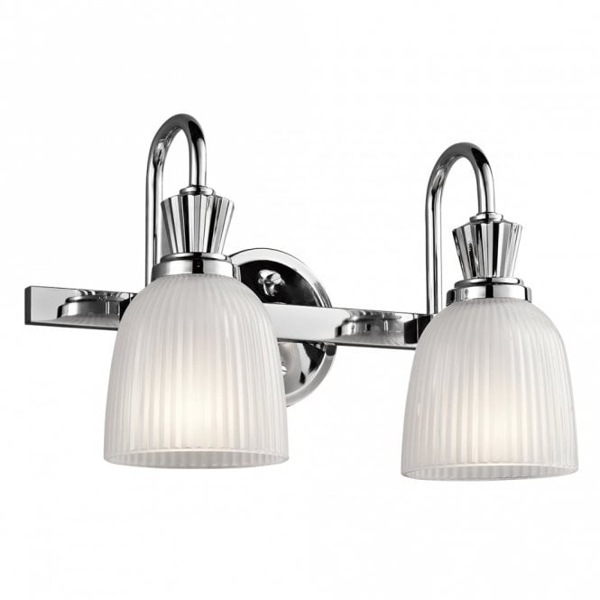 CORA LED 2 Light Bathroom Wall Light Polished Chrome Ribbed Opal Glass