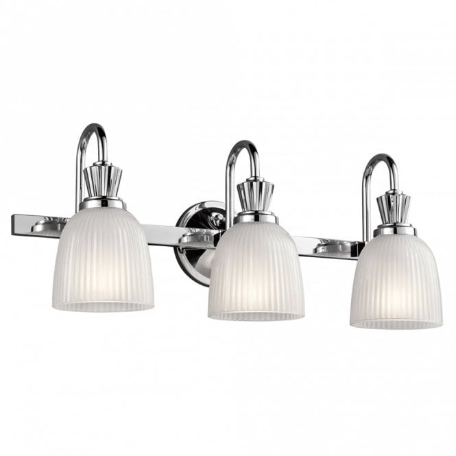 CORA LED 3 Light Bathroom Wall Light Polished Chrome Ribbed Opal Glass