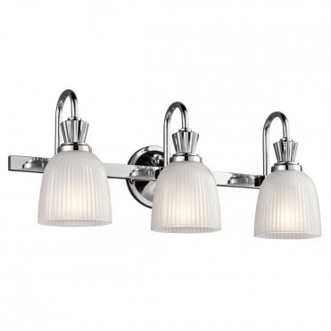 CORA LED 3 Light Bathroom Wall Light Polished Chrome Ribbed Opal Glass