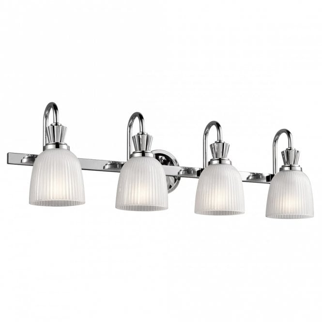 CORA LED 4 Light Bathroom Wall Light Polished Chrome Ribbed Opal Glass