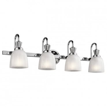 CORA LED 4 Light Bathroom Wall Light Polished Chrome Ribbed Opal Glass